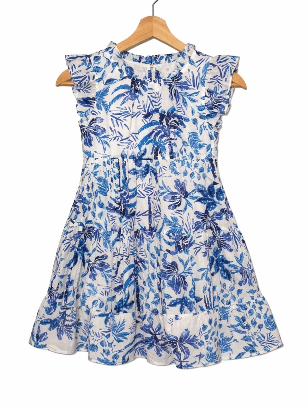 Girls Blue Tropical Print Dress | Ruffle Sleeve Summer Sundress | Size 10 - Picture 2 of 6